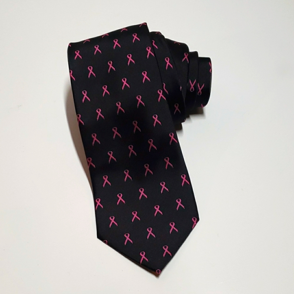 Wild Ties Pink Ribbon Breast Cancer Awareness Tie Black Pink Men OS